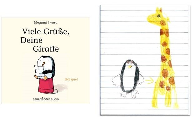 Cover der CD "Viele Grüße, Deine Giraffe" (argon verlag) und Kinderzeichnung