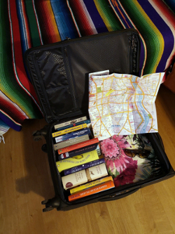 Foto: Reisekoffer gefüllt mit Büchern