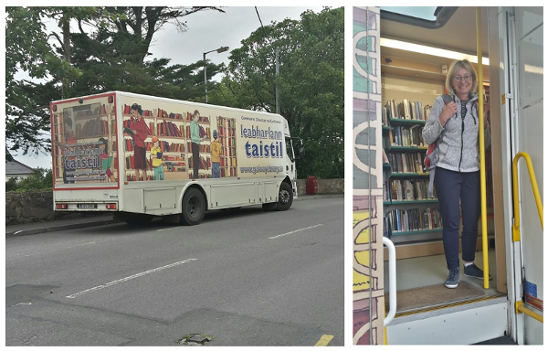 Zwei Fotos von der "Mobile Library" der Grafschaft Galway (Irland)